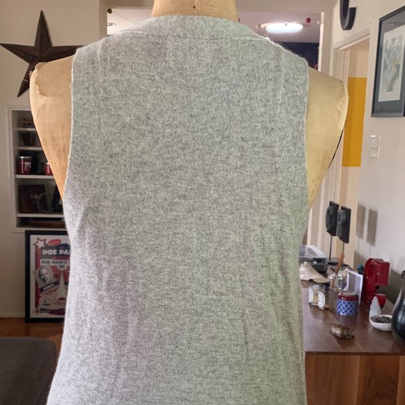 DIAB'LESS. . Heather Gray Button Down Sleeveless Sweater Vest with Side Ties - Picture 7 of 10